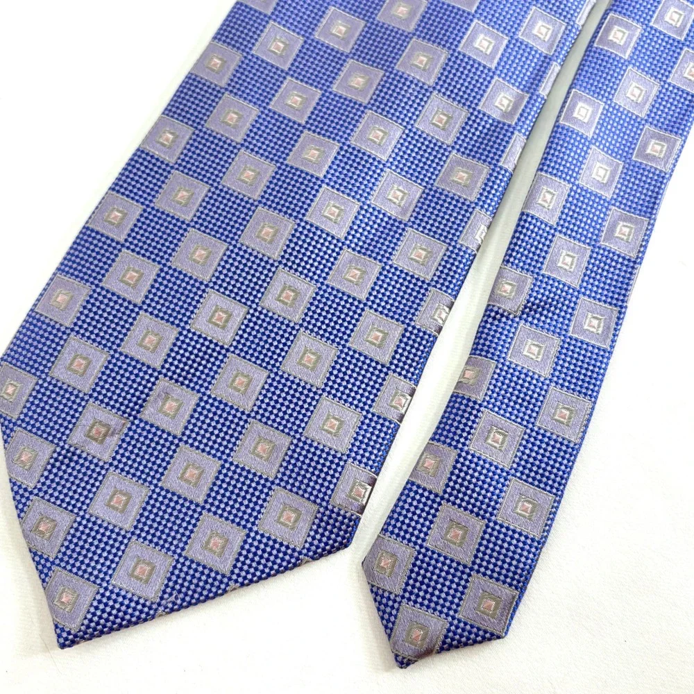 Andrew Fezza Tie Blue Purple Geometric‎ Silk Stain Resistant Handmade 1877
